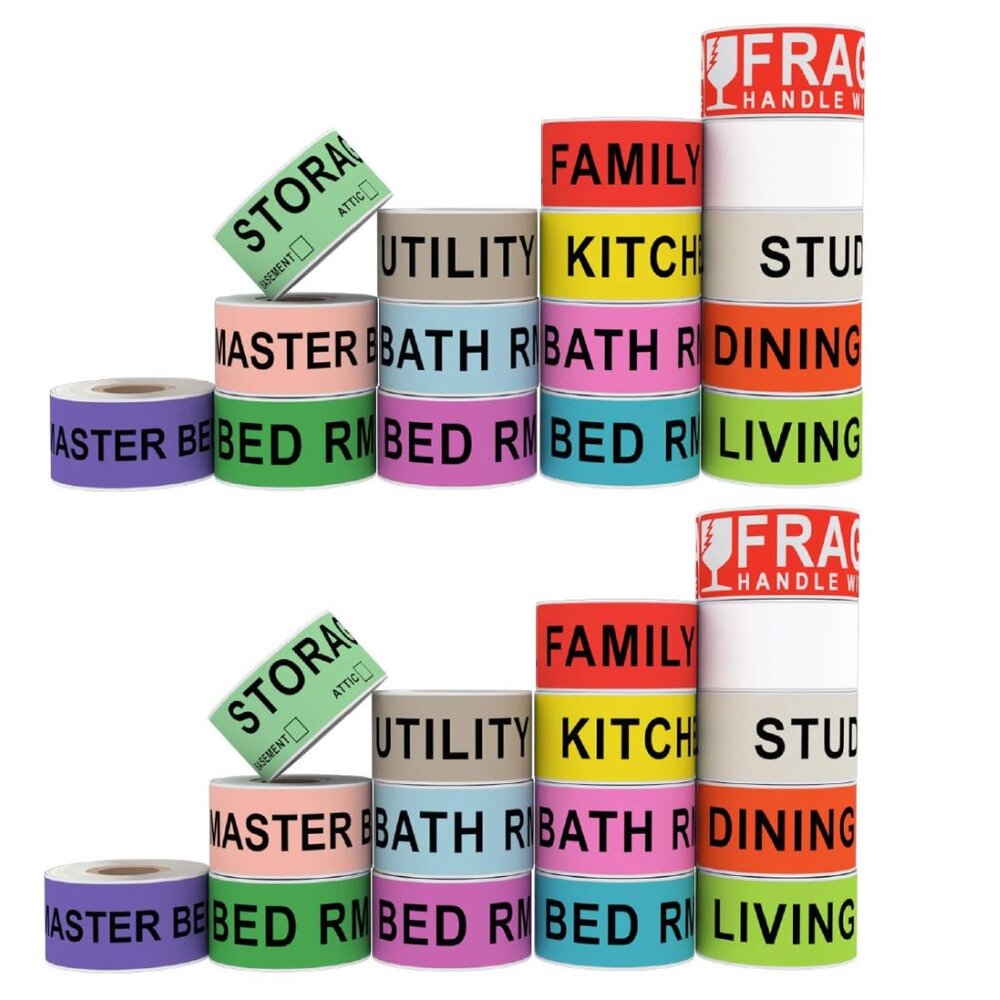 1920 Count Home Moving Labels, 32 Rolls Different Color Coding Labels 2-PACK